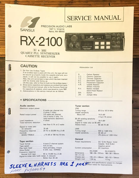 Sansui RX-2100 Stereo Service Manual *Original*