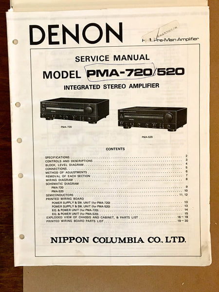 Denon PMA-720 PMA-520 Preamp / Preamplifier  Service Manual *Original* #2