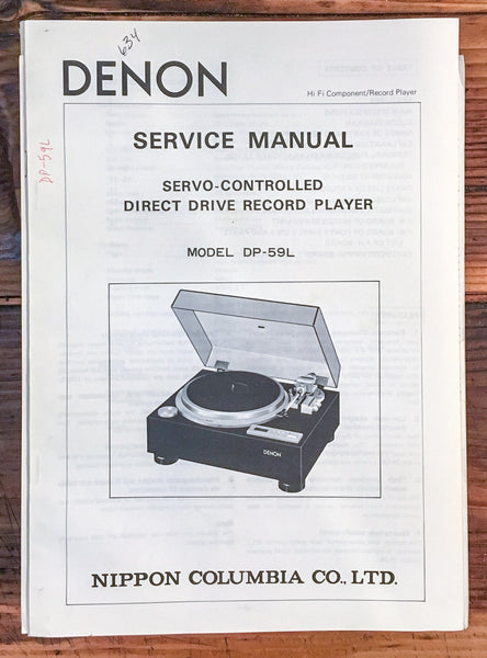 Denon DP-59L Record Player / Turntable  Service Manual *Original*