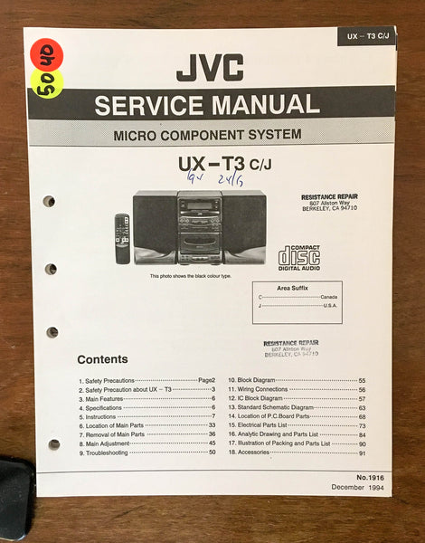 JVC UX-T3 Stereo System Service Manual Notice *Original*