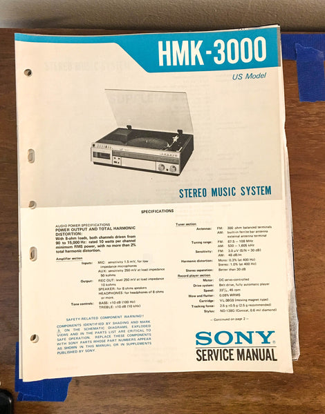 Sony HMK-3000 Stereo Music System Service Manual *Original*