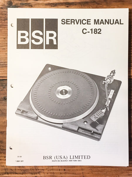 BSR C182 C-182 Record Player / Turntable Service Manual *Original*