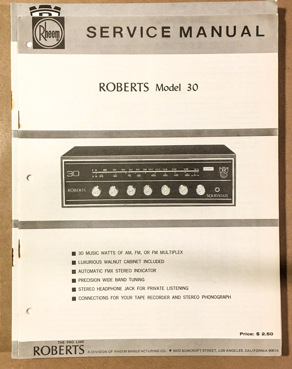 Roberts Model 30 Receiver  Service Manual *Original* #1