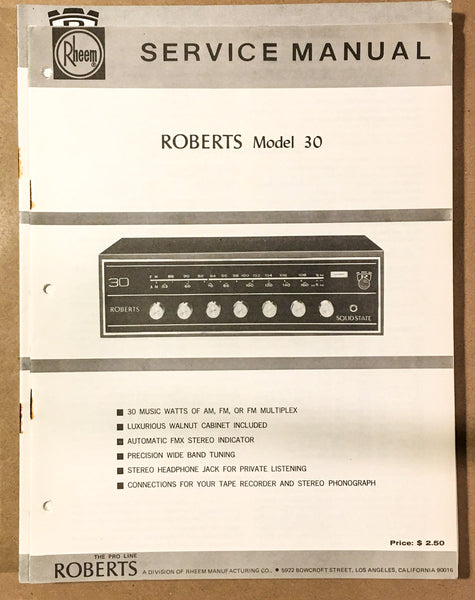 Roberts Model 30 Receiver  Service Manual *Original* #1