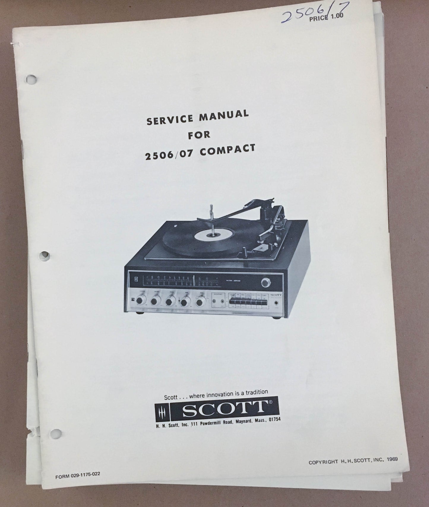 Scott 2506 2507 Stereo Console  Service Manual *Original*