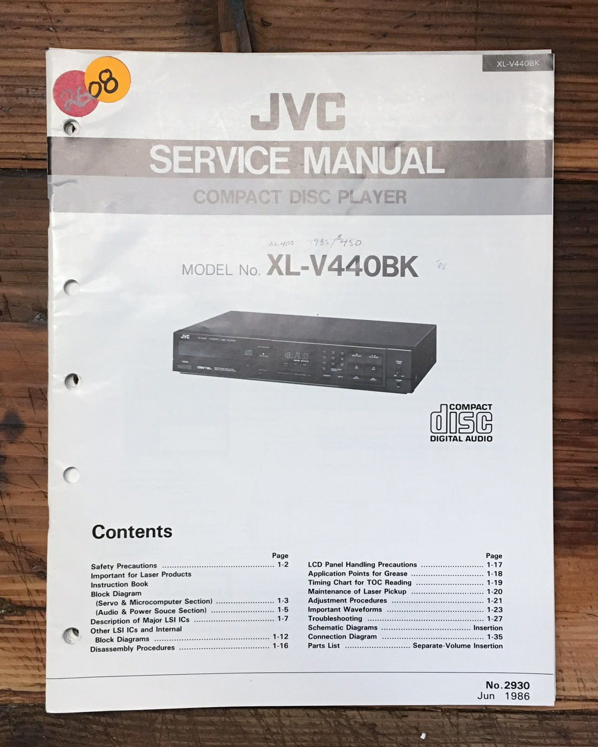 JVC XL-V440 BK CD Player  Service Manual *Original*