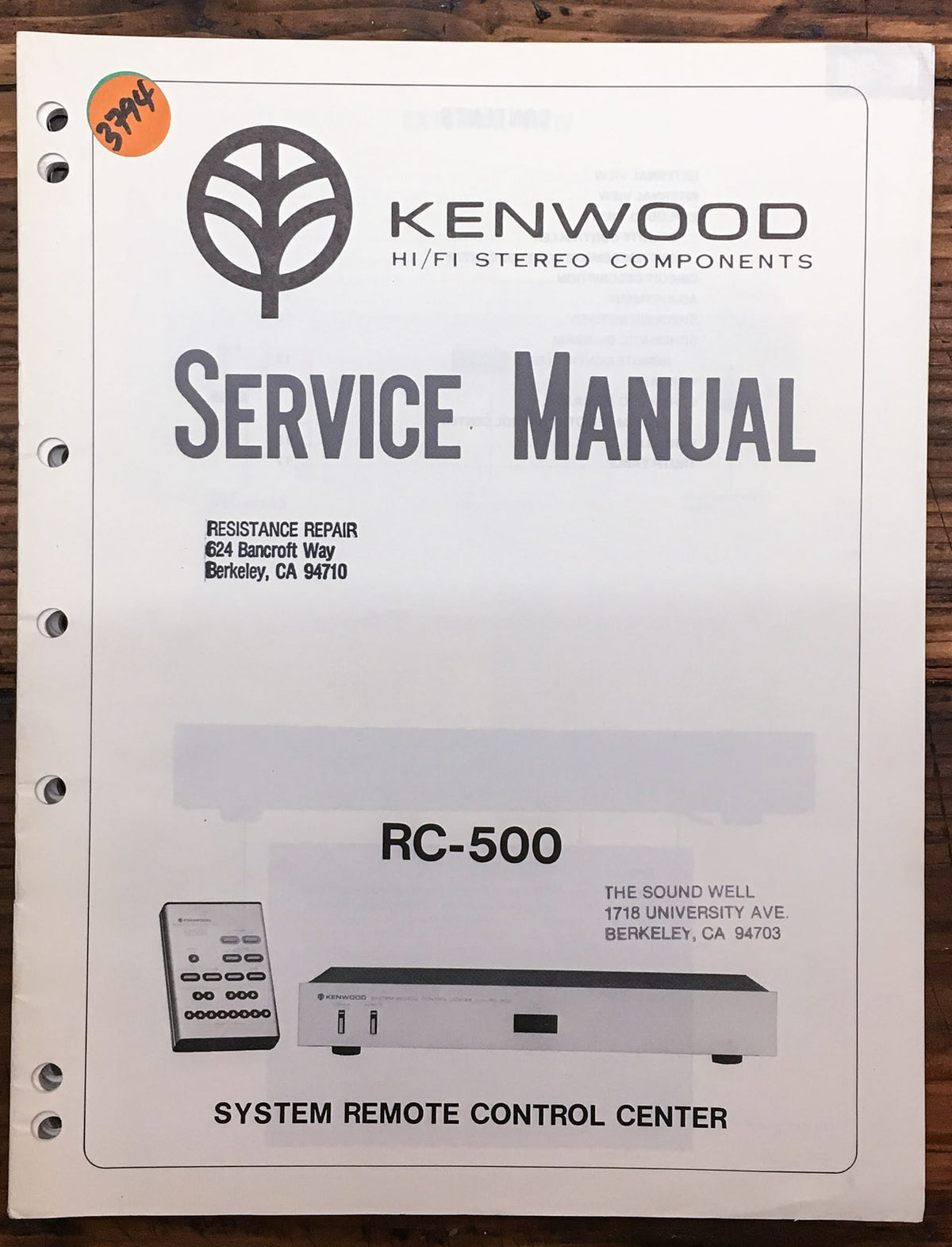 Kenwood RC-500 Remote Control  Service Manual *Original*