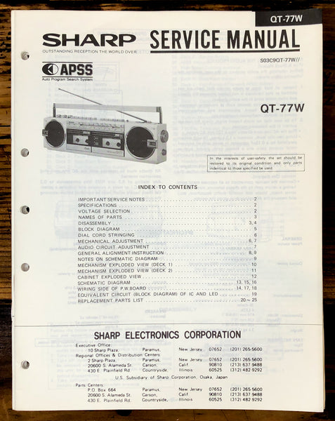 Sharp QT-77 QT-77W Radio Service Manual *Original*