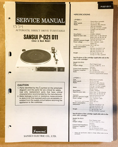 Sansui P-D21 P-D11 Record Player / Turntable Service Manual *Original*