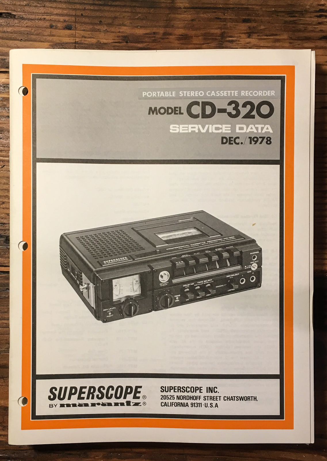 Marantz / Superscope CD-320 Cassette  Service Manual *Original*