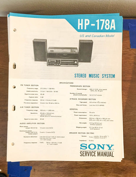 Sony HP-178A Stereo Music System Service Manual *Original*