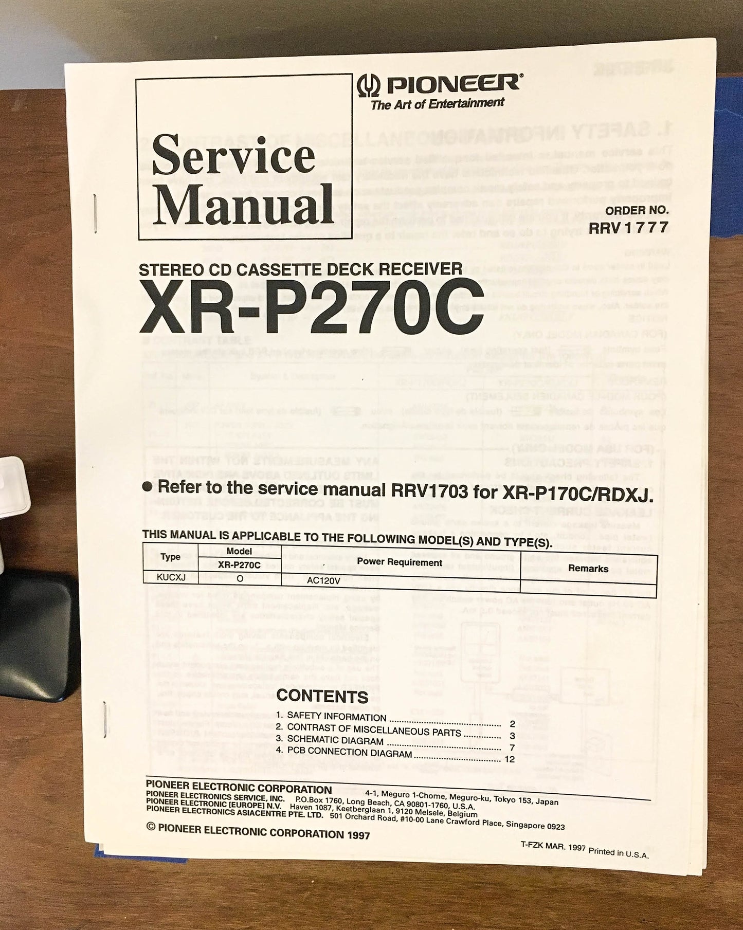 Pioneer XR-P270C Stereo System Service Manual *Original* #2