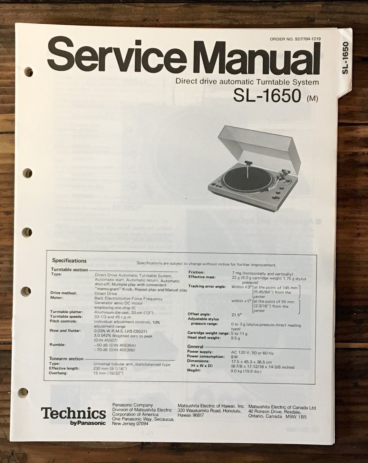 Technics SL-1650 Record Player / Turntable Service Manual *Original*