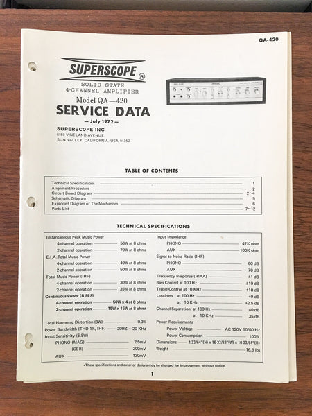 Superscope QA-420 Amplifier Service Manual *Original*