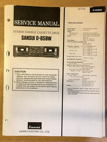 Sansui D-65BW Cassette / Tape Player Service Manual *Original*