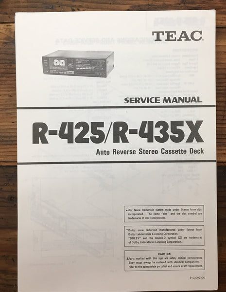 Teac R-425 R-435X Cassette Deck  Service Manual *Original*