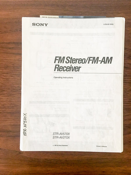 Sony STR-AV570X STR-AV270X Receiver Owners / User Manual *Original*