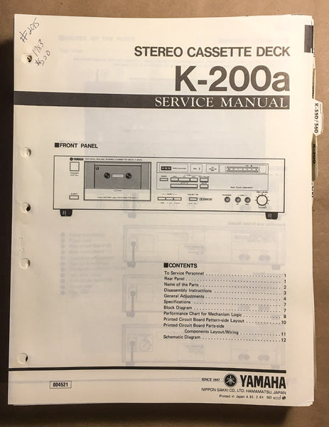 Yamaha K-200A K-200 A Cassette  Service Manual *Original*