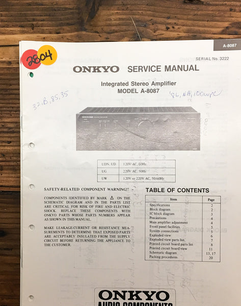 Onkyo A-8087 Amplifier  Service Manual *Original*