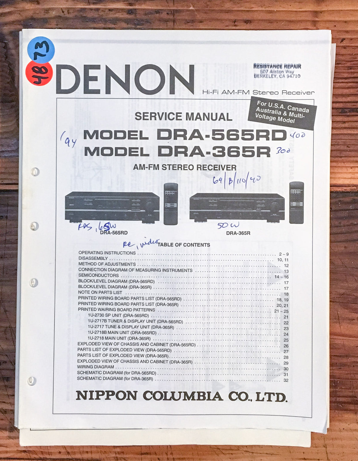 Denon DRA-565RD DRA-365R Receiver  Service Manual *Original*