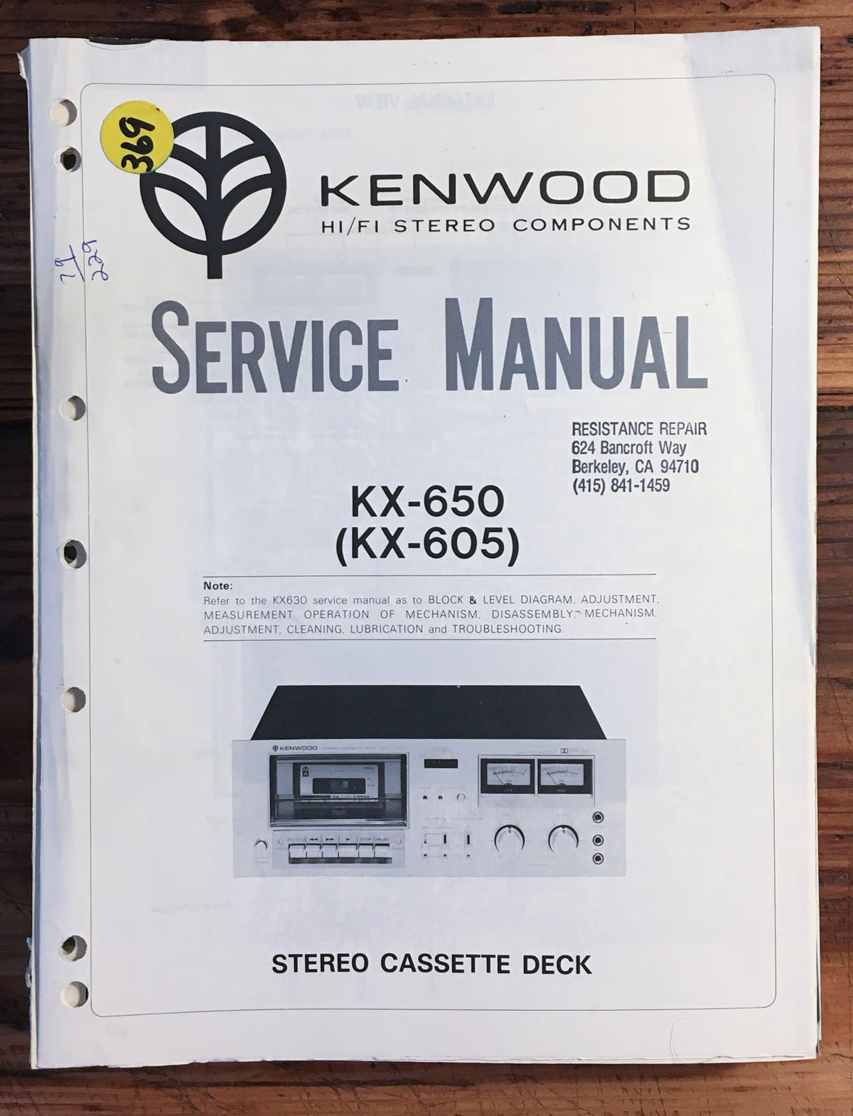 Kenwood KX-650 Cassette  Service Manual *Original*