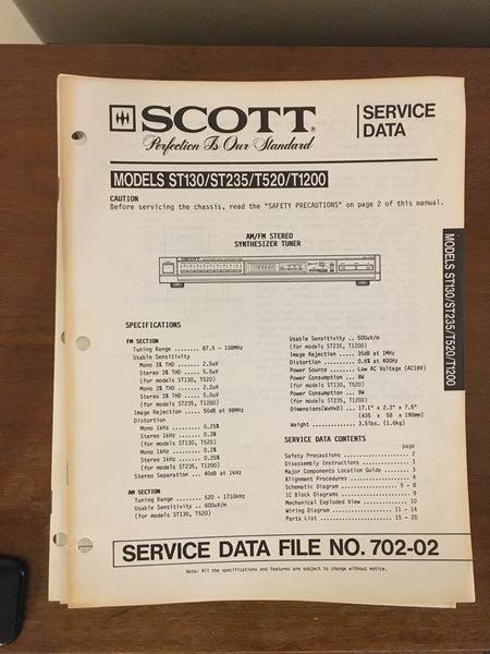 Scott ST130 ST235 T520 T1200 TUNER  Service Manual *Original*