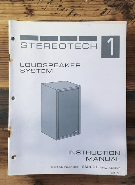 Stereotech Model 1 Speaker Service Manual *Original*