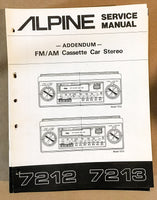 Alpine Model 7212 7213 Radio Cassette Service Manual *Original*