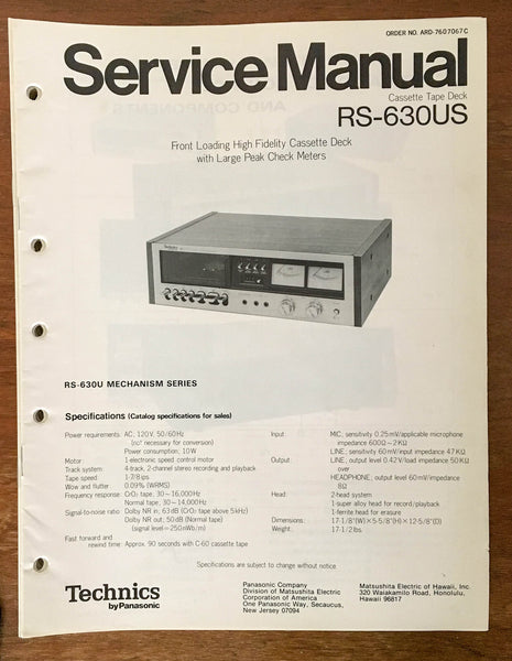 Panasonic Technics RS-630US Cassette Deck  Service Manual *Original*