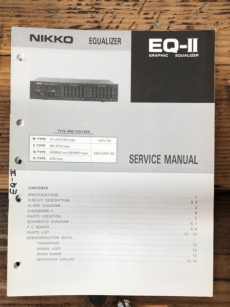 Nikko EQ-2 / EQ-II Equalizer  Service Manual *Original*