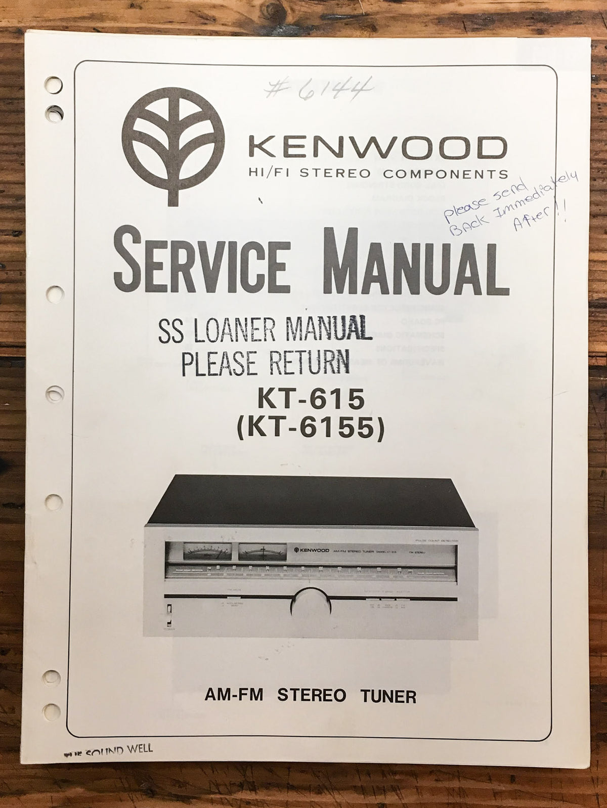 Kenwood KT-615 KT-6155 Tuner  Service Manual *Original*