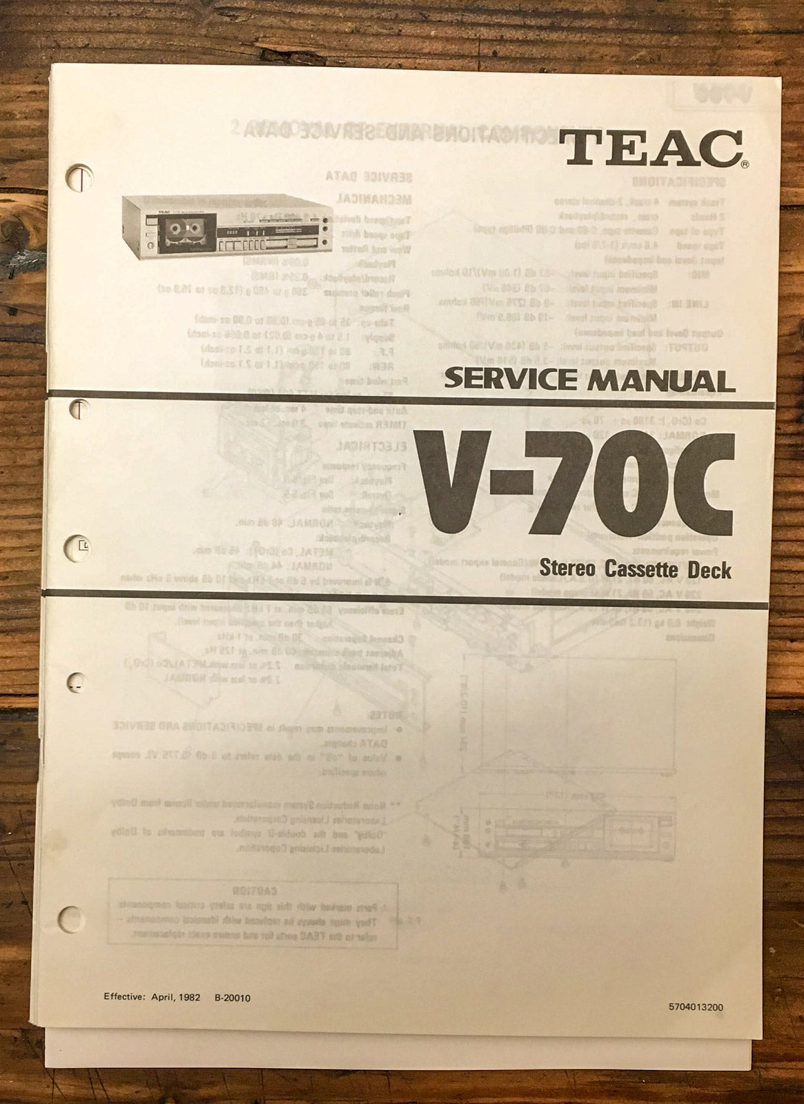 Teac V-70C Cassette Deck  Service Manual *Original*