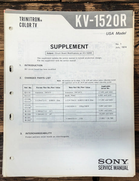 Sony KV-1520R TV Supp Service Manual *Original* #2