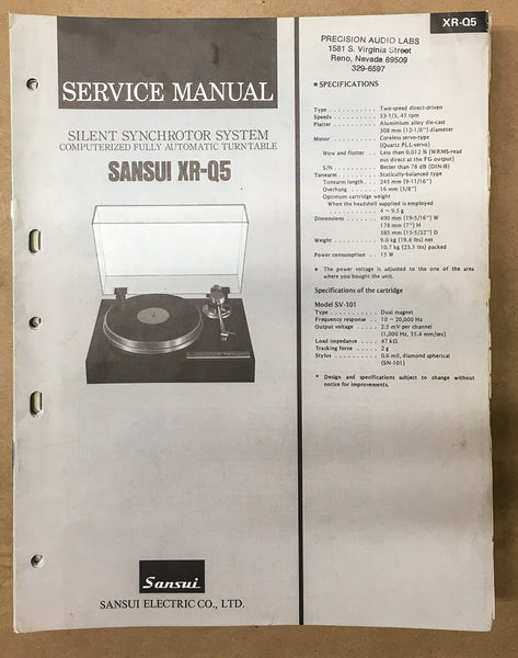 Sansui XR-Q5 Record Player / Turntable Service Manual *Original*