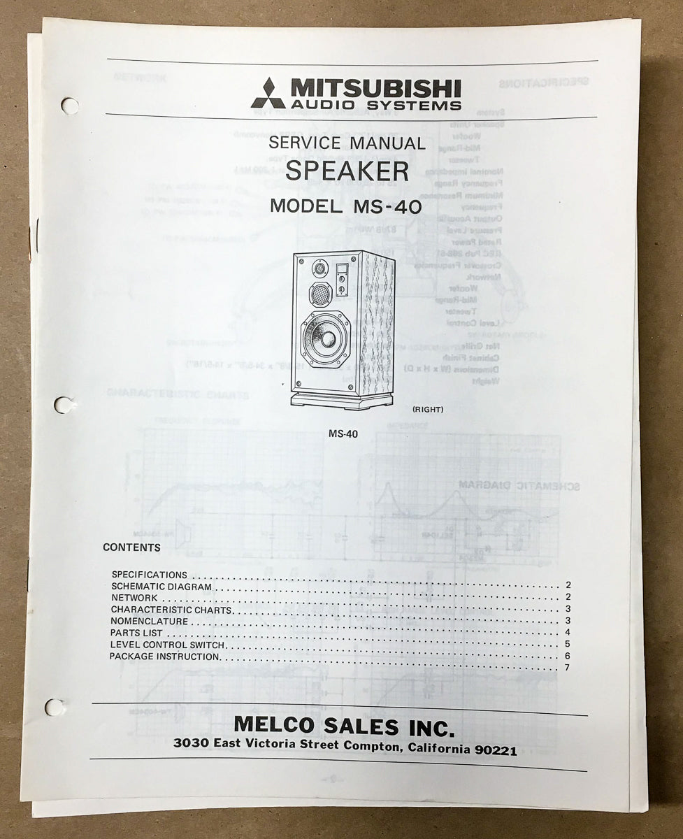 Mitsubishi MS-40 Speaker Service Manual *Original*