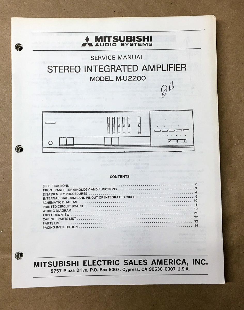 Mitsubishi M-U2200 Amplifier Service Manual *Original*