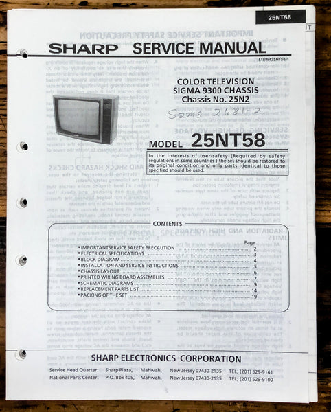 Sharp 25NT58 TV / Television Service Manual *Original*