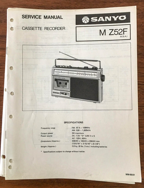 Sanyo M Z52F Boombox / Radio Cassette Service Manual *Original*