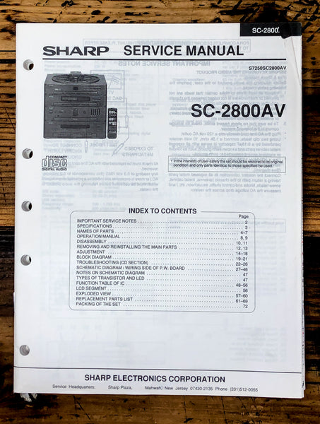 Sharp SC-2800AV Stereo Service Manual *Original*