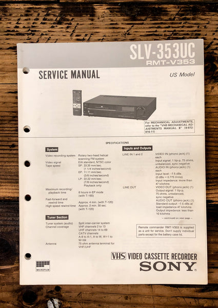 Sony SLV-353UC VCR / Video Cassette  Service Manual *Original*