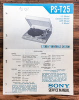 Sony PS-T25 Record Player / Turntable  Service Manual *Original*