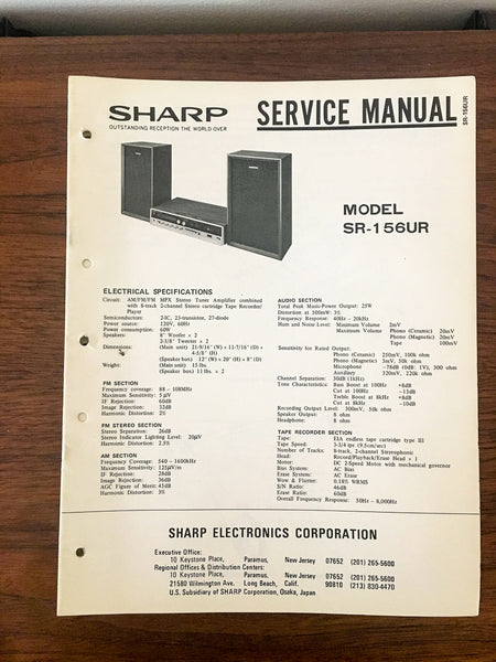 Sharp SR-156 UR SR-156UR Stereo Service Manual *Original*