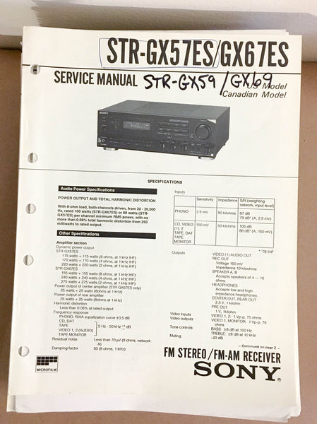 Sony STR-GX57ES GX67ES Receiver  Service Manual *Original*