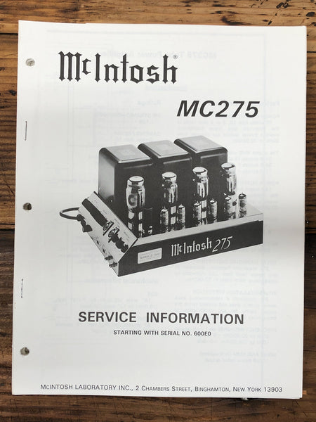 Mcintosh  MC-275 MC275 Amplifier  Service Manual *Original* #1