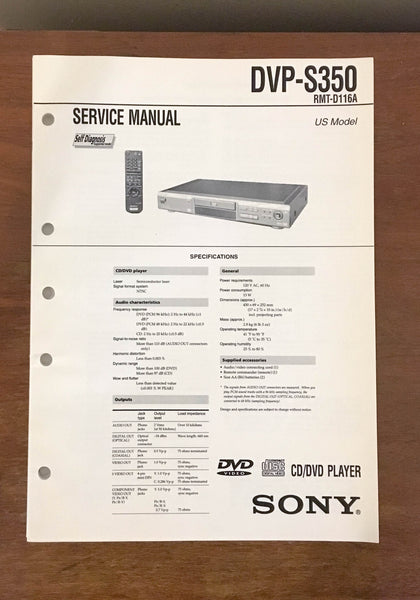 Sony DVP-S350 CD DVD Player  Service Manual *Original*