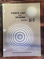 Akai Model M-7 Tape Recorder Parts List Manual *Original*