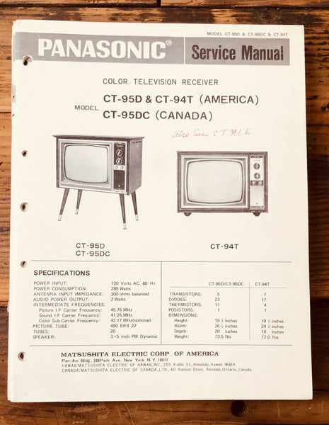 Panasonic CT-94T -95D -95DC  TV  Service Manual *Original*