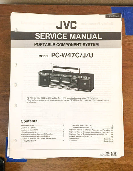 JVC PC-W47C W47J Portable Stereo Boombox Service Manual *Original*