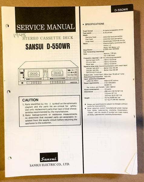 Sansui D-550WR Cassette / Tape Player Service Manual *Original* #1