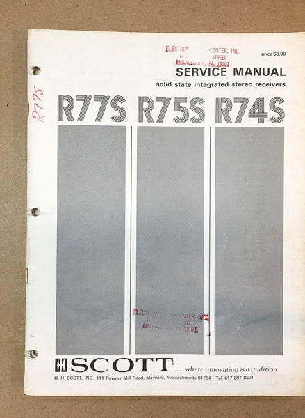 Scott Model R77S R75S R74S Receiver  Service Manual *Original*